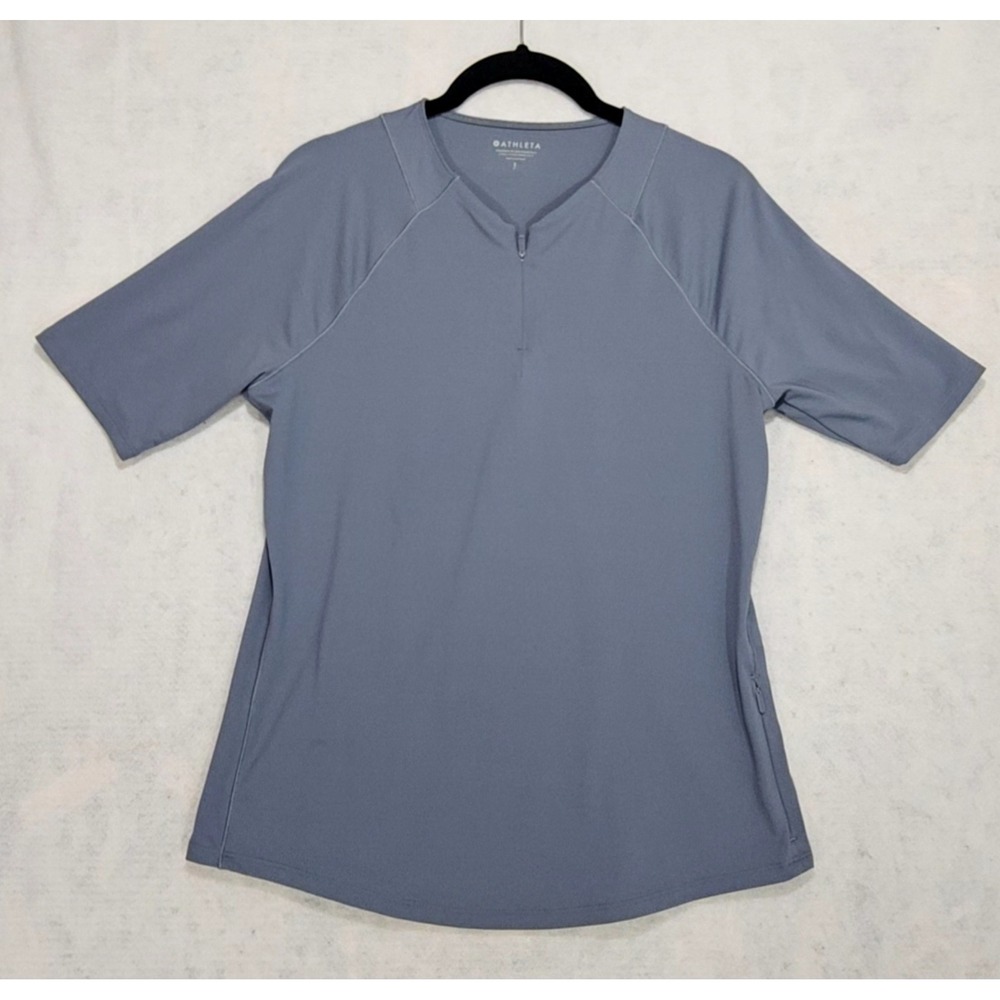 Athleta Tee Time Shirt Womens S Golf‎ Tennis Stretch Blue Gray short sleeve